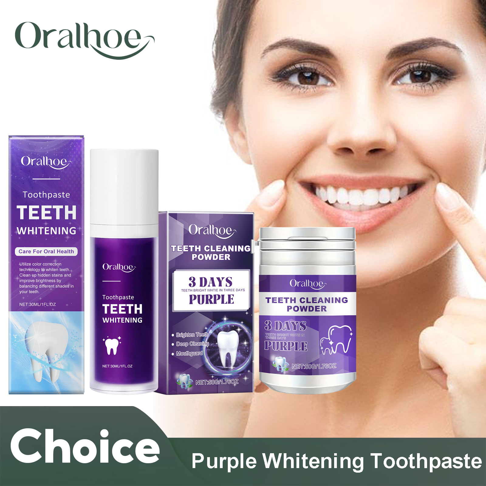 Teeth Whitening Natural - Corretor roxo para clareamento dos dentes,
